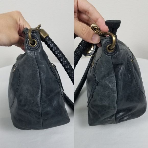 The Sak Y2K 90s Black Leather Zip Top Bohemian Tassle Braid Handle Shoulder Bag - Picture 3 of 12